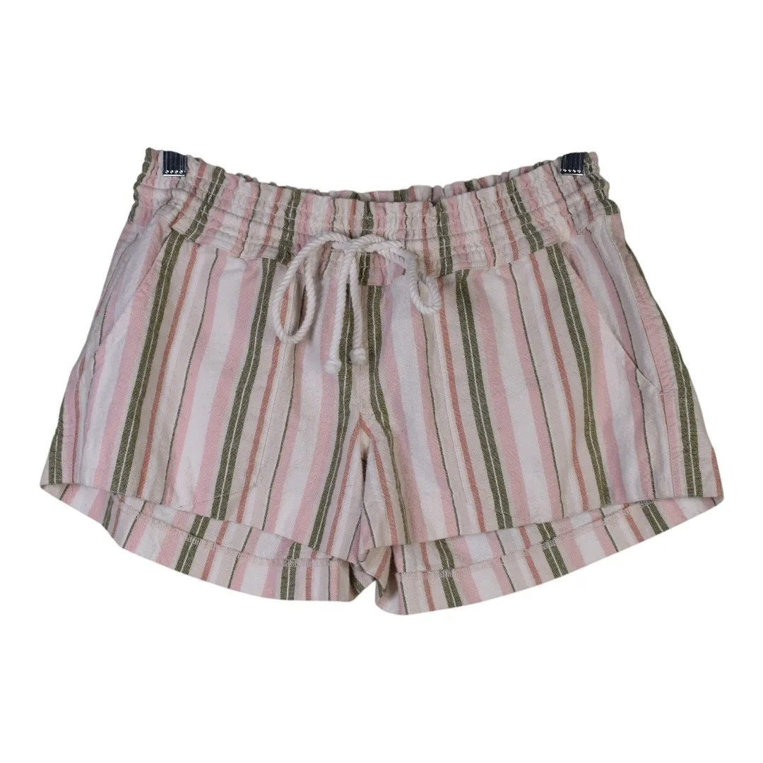Roxy Striped Shorts Elastic Waist Casual Comfy Beach Summer Medium‎ Cotton Linen - Image 2