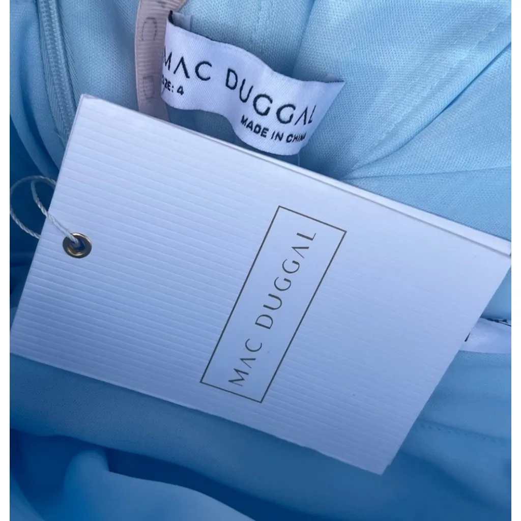 Mac Duggal Baby Blue Feathers Tulle Strapless Fit Flare Mini Dress Size 4 Party - Image 10