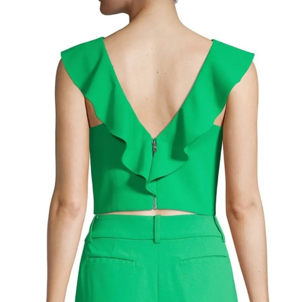 Alice + Olivia Pria Green Cropped V-Neck Ruffle Top | Size 2 - Image 2