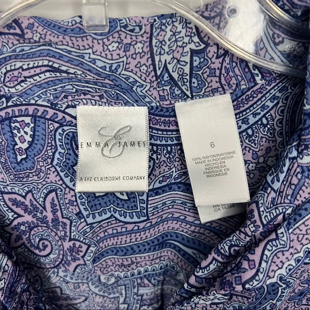 Emma James  by Liz Claiborne Paisley Blue and Purple Button Up Top - Image 3