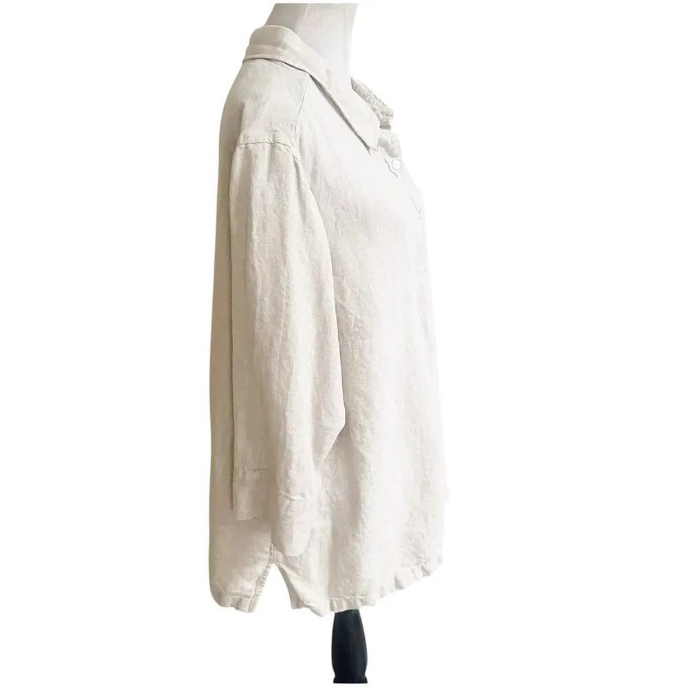 Linden Hill 100% Linen Shirt Tunic Plus Size 2X Natural Beige Collared Lagenlook Tan - Image 5