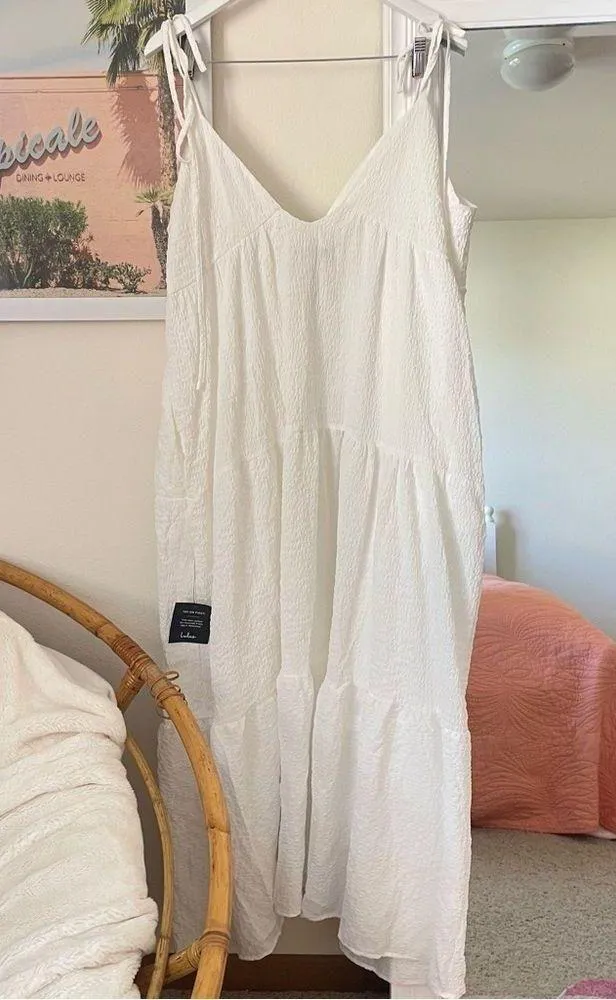Lulus Let the Sun Beam White Tie-Strap Tiered Pocket Midi Dress - Image 7
