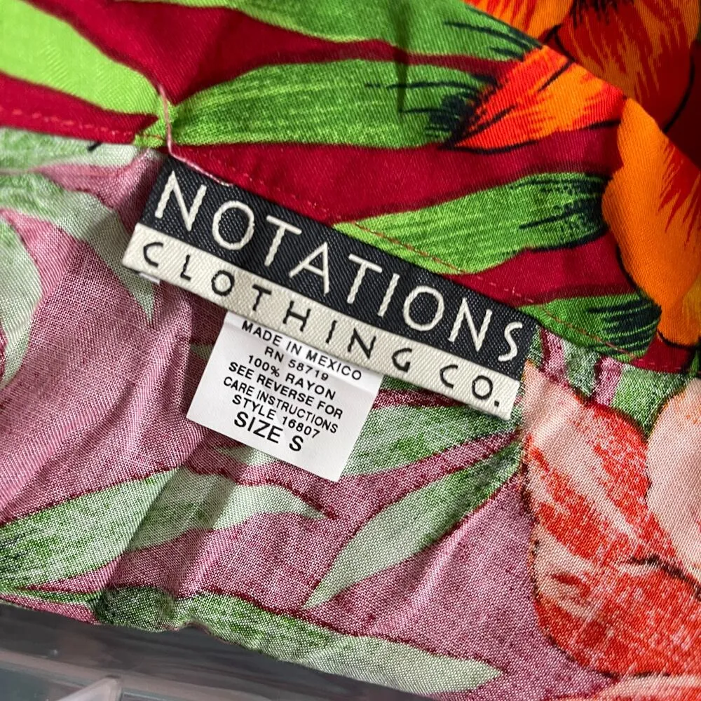 90s NOTATIONS Vintage Red Floral Hawaiian Print Button Up - Image 5