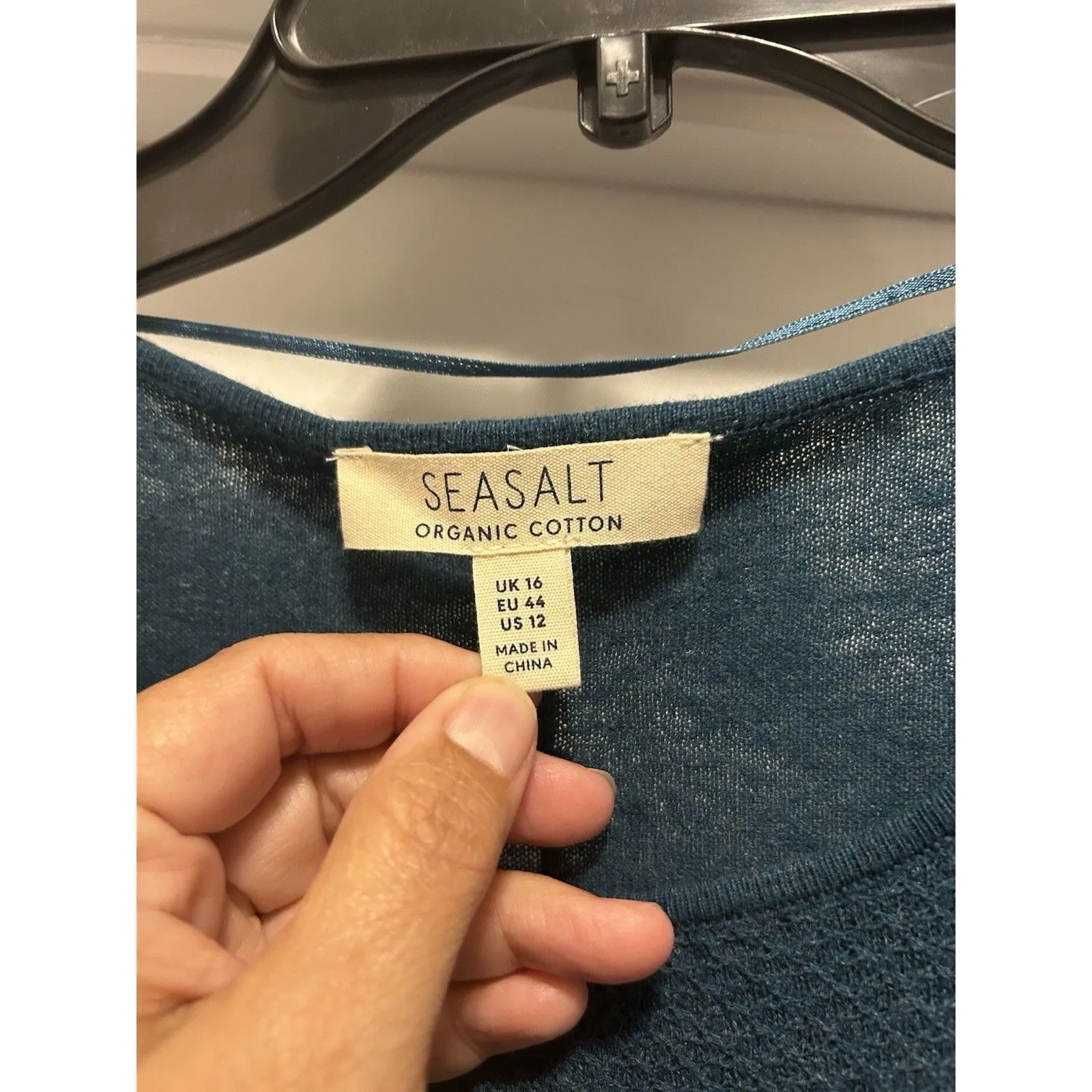 Seasalt Heartfelt Swing Dress Blue Green Deep Teal Organic Cotton Wool Size 12 - Image 2