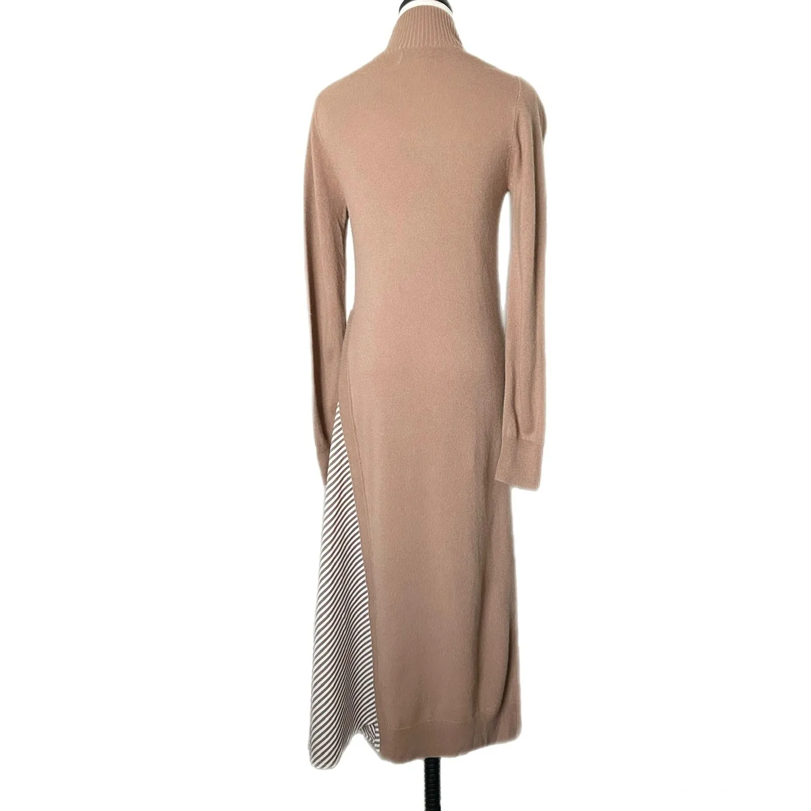 Naadam Asymmetrical Wool Cashmere Turtleneck Sweater Midi Dress Tan Size Medium Brown - Image 4