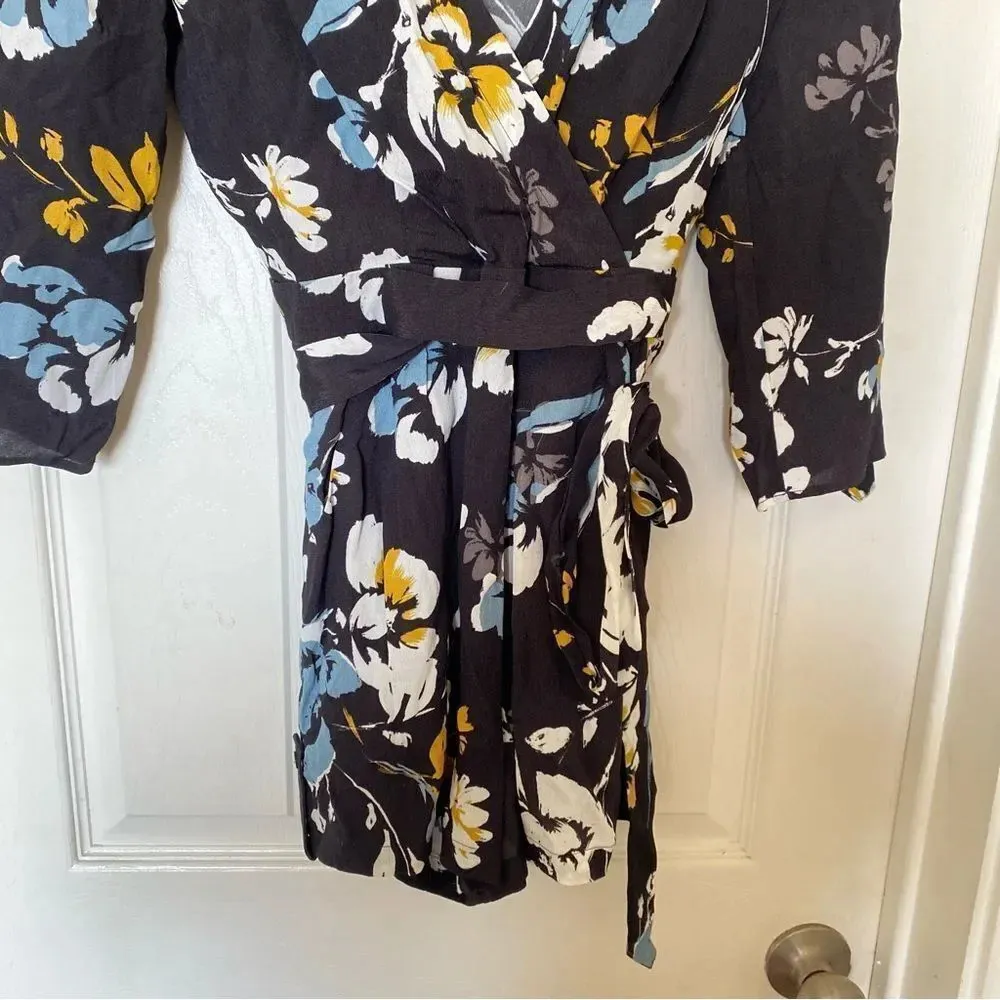 YUMI KIM Love Triangle Liz Romper Floral Faux Wrap V Neck Black Size Extra Small - Image 6