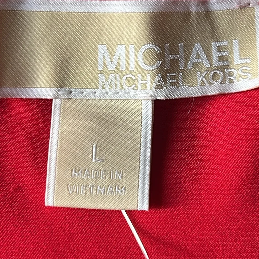 Michael Kors Women’s Short Ruffle Sleeve Pull On Stretch Red Midi Shirt Dress - Image 7