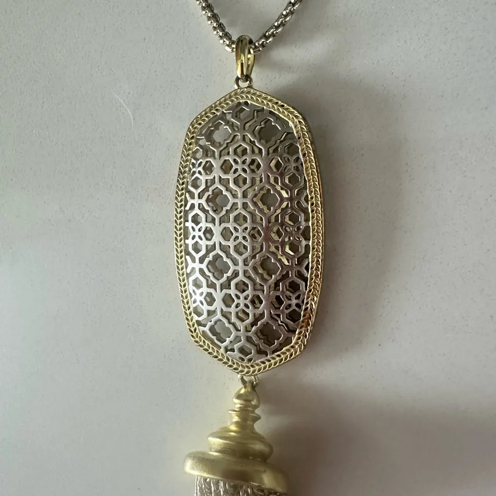 Kendra Scott Rayne Gold and Silver Two Tone Filigree Long Fringe Necklace - Image 5