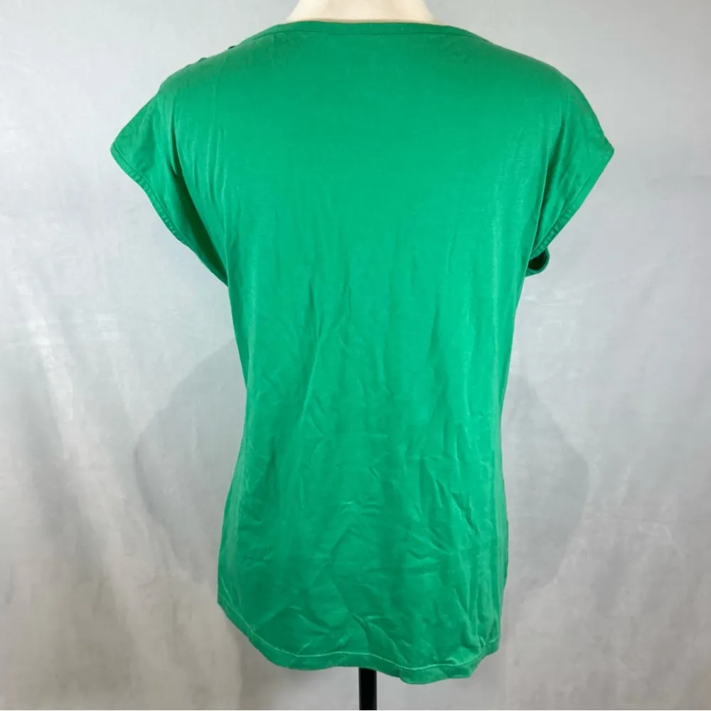 Talbots Kelly green button cap sleeve cotton blend top size small - Image 4