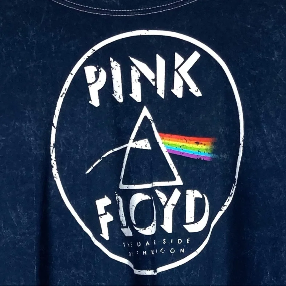 Pink Floyd Cropped Long Sleeve Tee Shirt Blue Cotton Band Tee Tie Dye Size S / M - Image 3