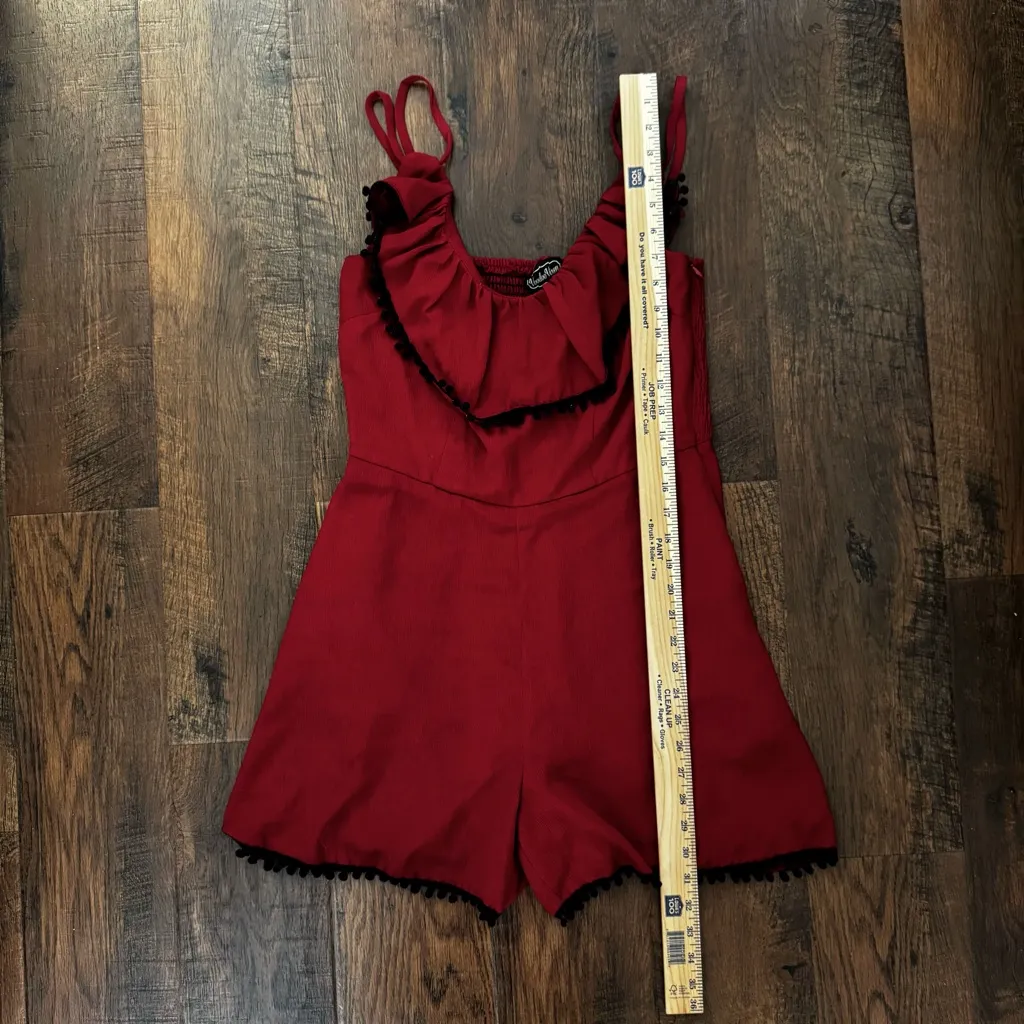 VOODOO VIXEN brick red romper with pompom trim, size L Size L - Image 15
