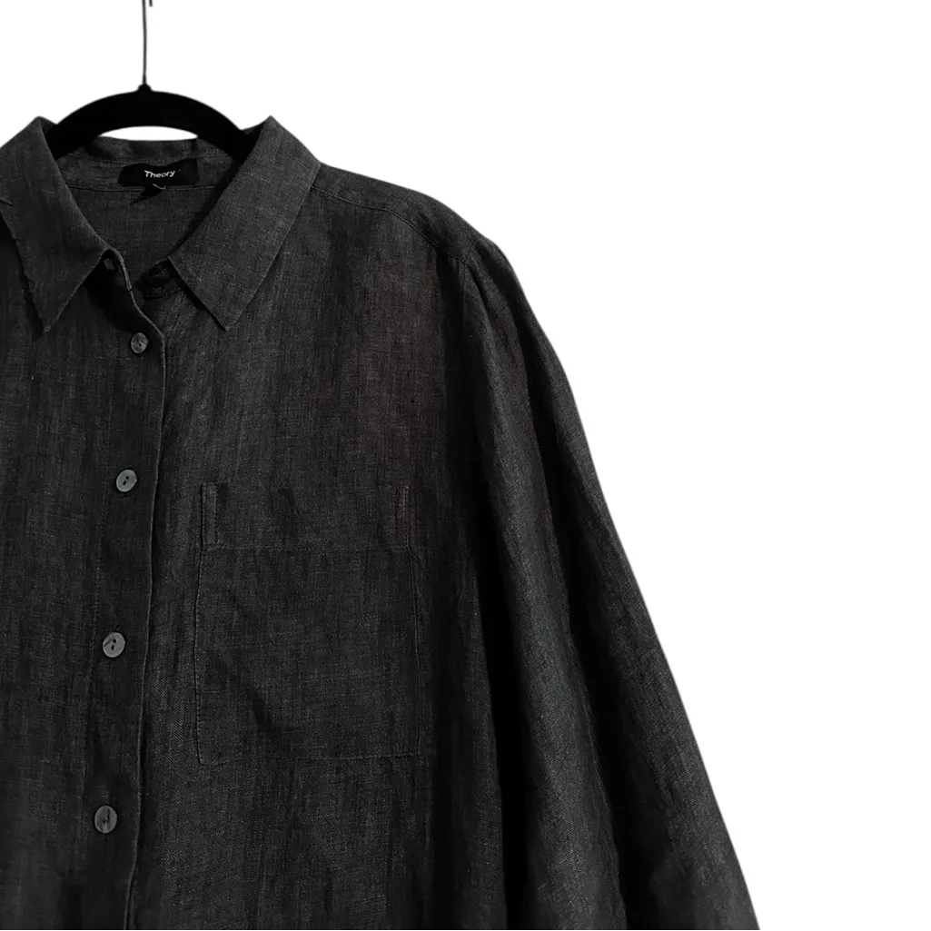 Theory hekanina Drape Hemp Shirt Button Front Long Sleeve Size Medium - Image 6