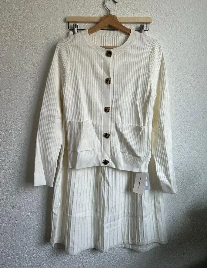 Commense Ribbed Knit Elegant Button Front Sweater & Skirt Set M NWT Size M - Image 2