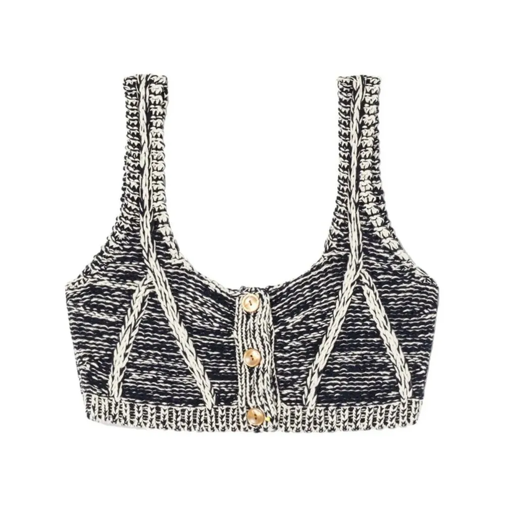 $225 NWT RE/DONE NAVY COMBO BUTTON FRONT BRA TOP SZ SMALL - Image 2