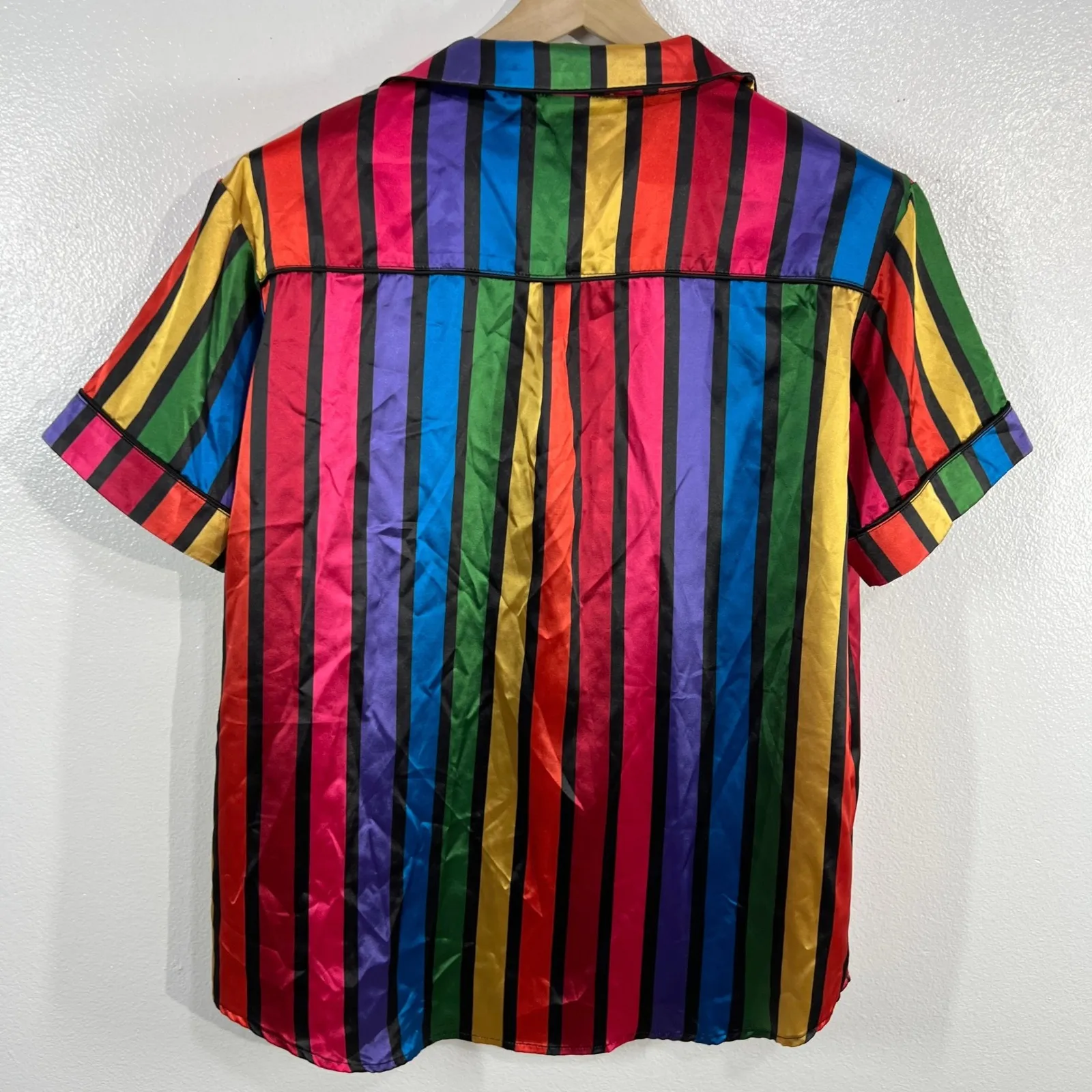 Show Me Your Mumu Sleep Shirt Rainbow‎ Striped Button Up Top Short Sleeve XL - Image 3
