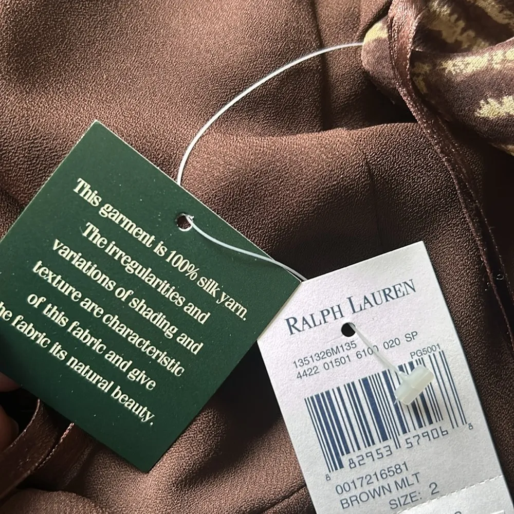 Ralph Lauren One Shoulder Aztec Print Silk Brown Dress Sz 2 NWT - Image 15