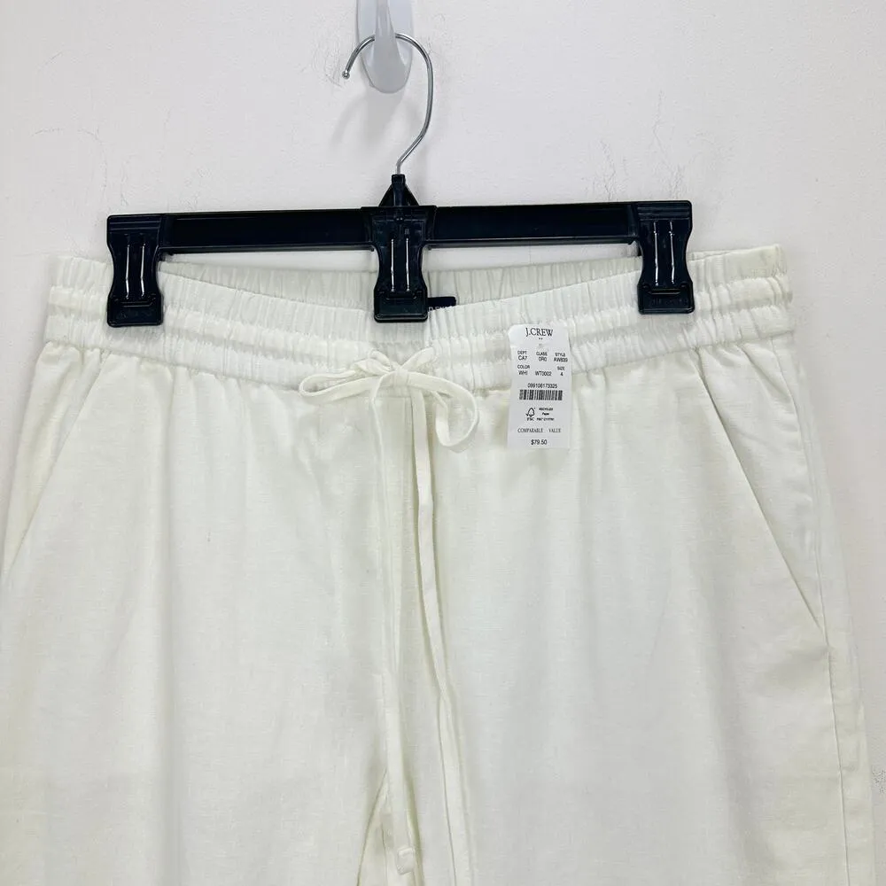 J.Crew Linen Cotton Drawstring Pants Pull On Comfy Pockets Ankle White US 4 NWT - Image 15
