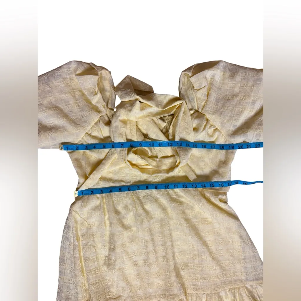 Astr Romano Bohemian Yellow Midi Dress with Puff Sleeves Size Large - Image 12