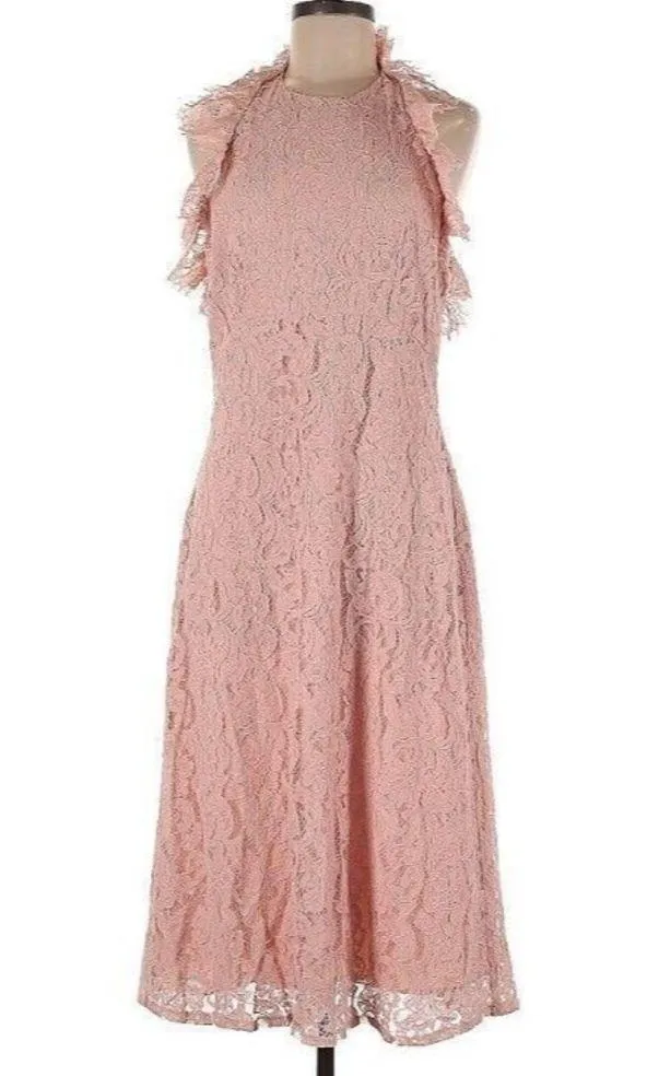 NWT NANETTE LEPORE Plus Sz 16 LACE HALTER MIDI DRESS RUFFLE NECK BLUSH PINK - Image 2