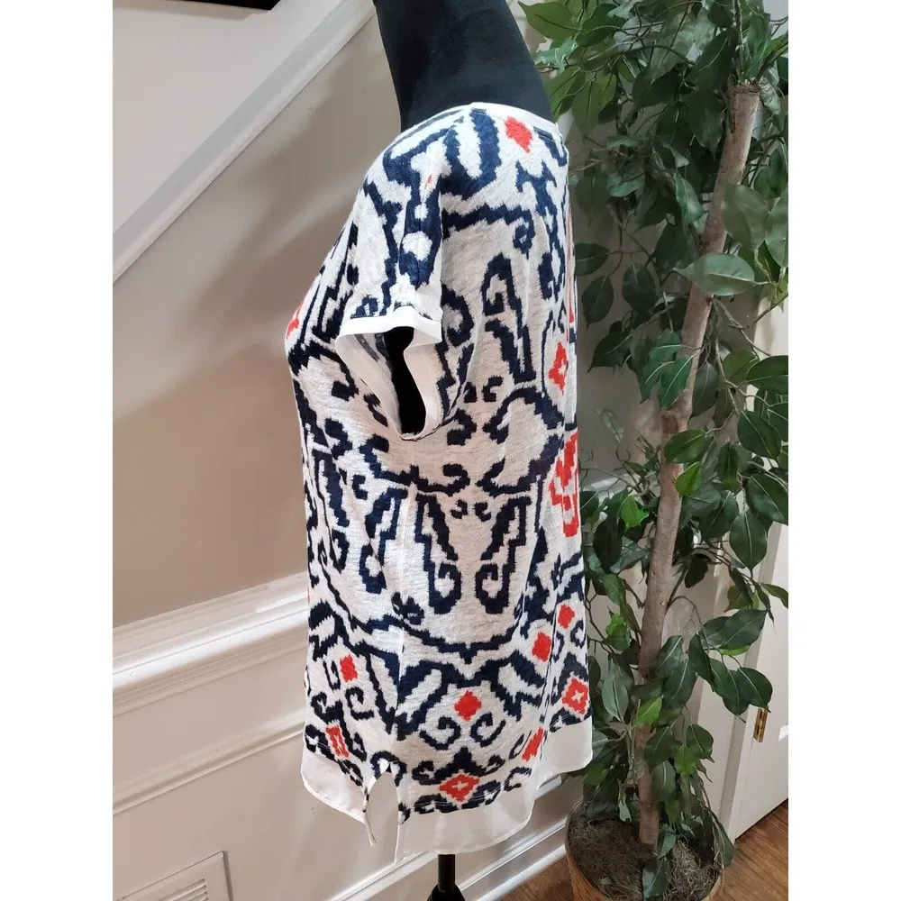 Tommy Hilfiger Multicolor Linen Scoop Neck Short Sleeve Top Blouse Size S/P - Image 5