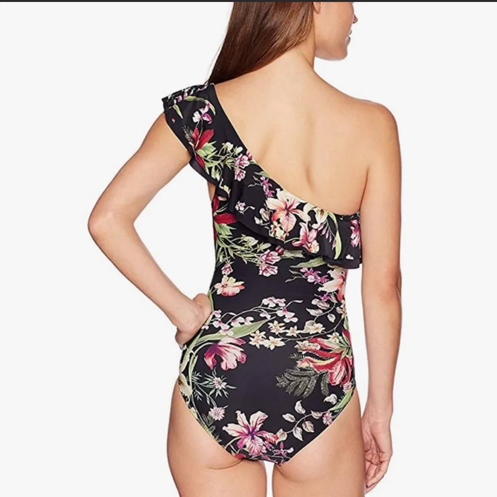 Carmen Marc Valvo Swimsuit Red One Shoulder Ruffle One Piece 4 6 - Image 6