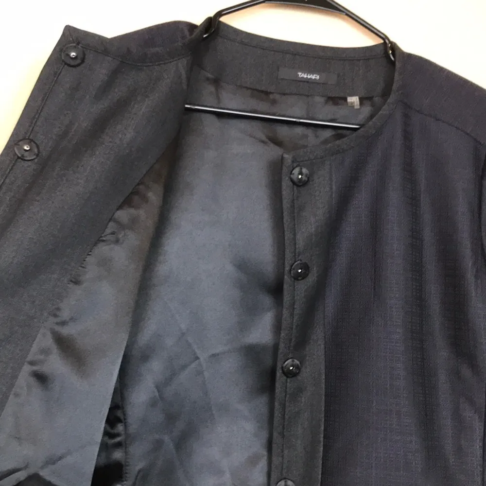 Tahari Women’s Knit Navy Blue Purple Gray Hidden Snap Button-Up Blazer Jacket - Image 7