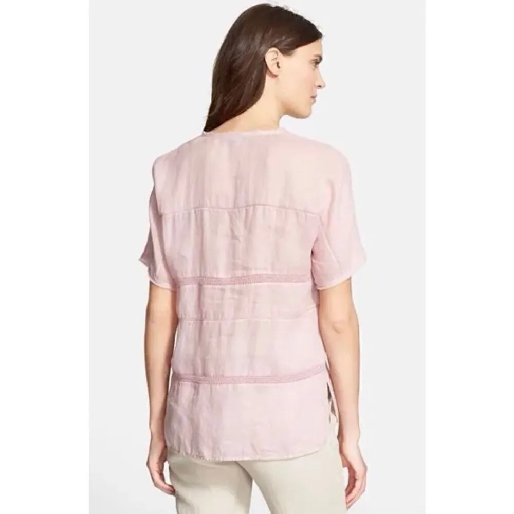 Vince 100% Ramie Lace Insert Top- Peony - Image 2