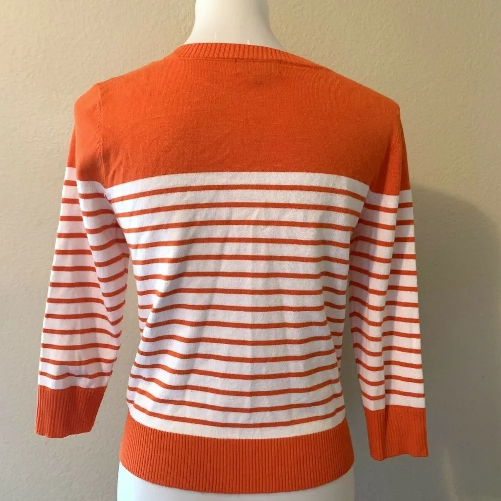 Joseph A Orange White Striped Button Cardigan - Image 3