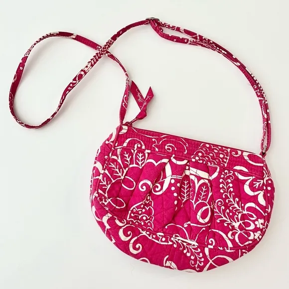 Vera Bradley Twirly Birds Frankie Fuchsia Pink White Print Crossbody Bag Purse - Image 9