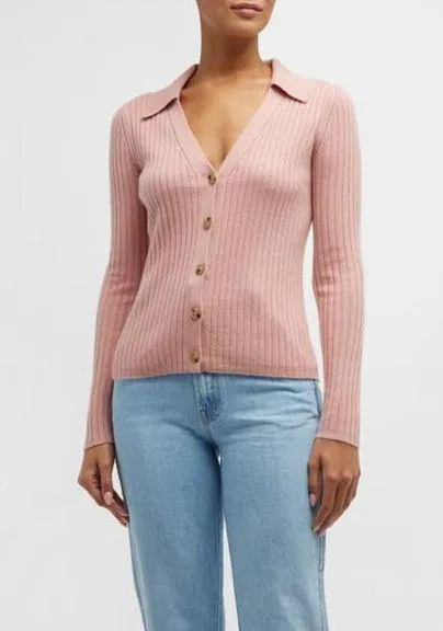 Veronica Beard Lazana Dusty Pink Cashmere Ribbed Button Front Cardigan Sweater - Image 1