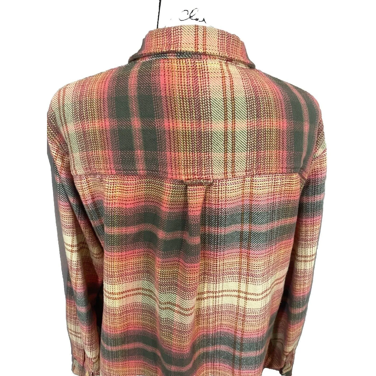 American Eagle Green Orange Plaid Fleece Flannel Oversized Button-down Shirt XS - Image 9