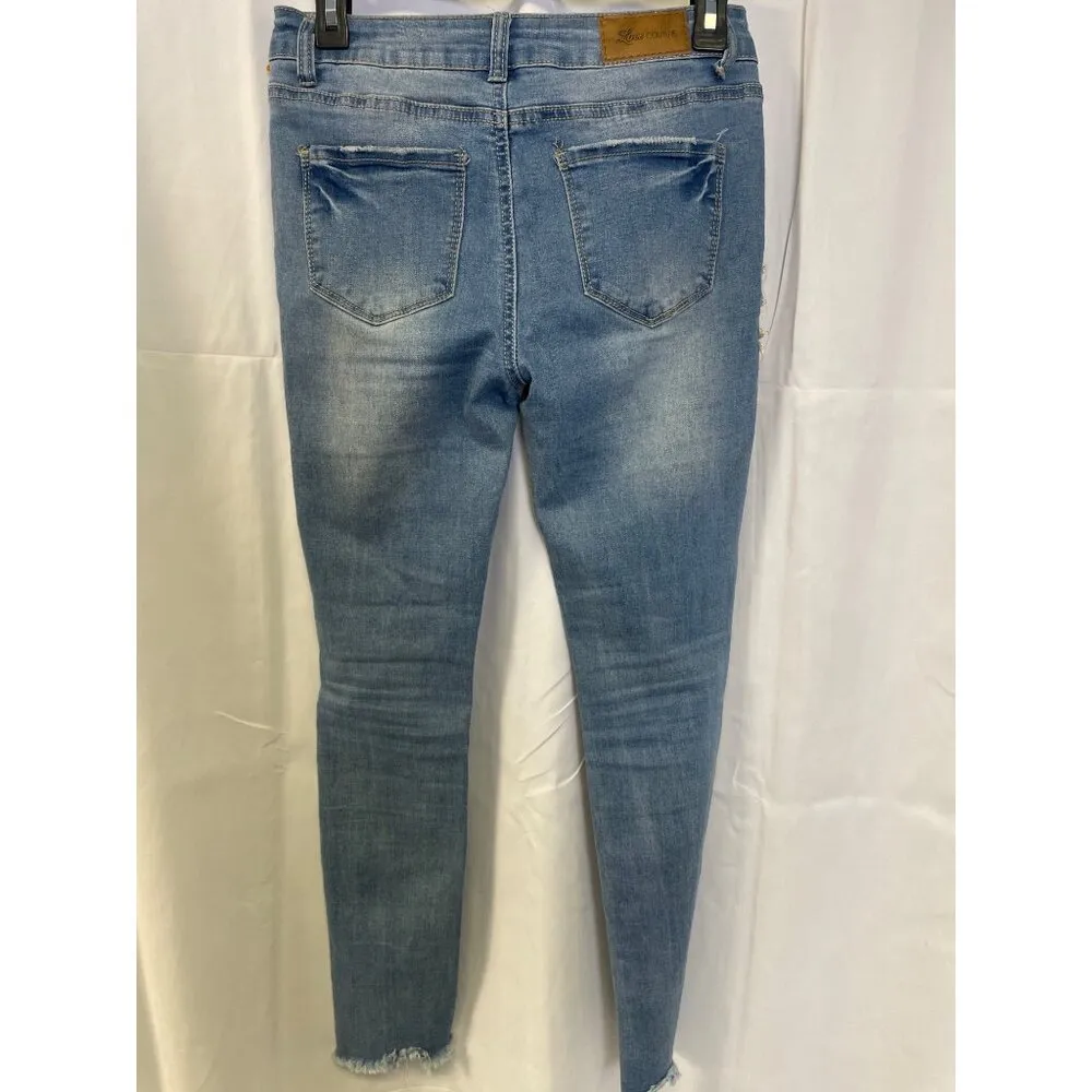 Love Couture Women's Blue Skinny Stretch Jeans With Floral Design S - Image 3