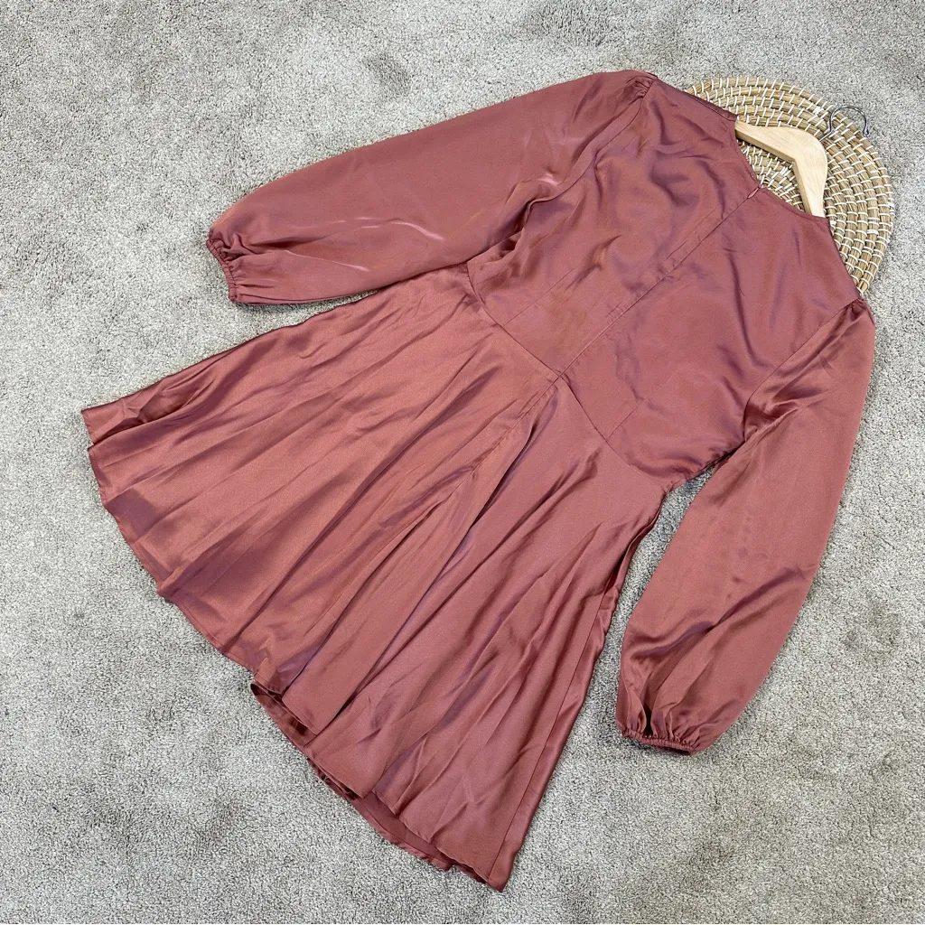 NWT Baltic Born Women’s Woodbury Satin Mini Dress Longsleeve in Deep Mauve XL - Image 9