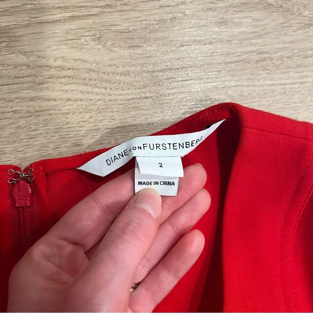 Diane Von Furstenberg Red A-Line Scoop Neck Viscose Cotton Blend Dress Size 2 - Image 8