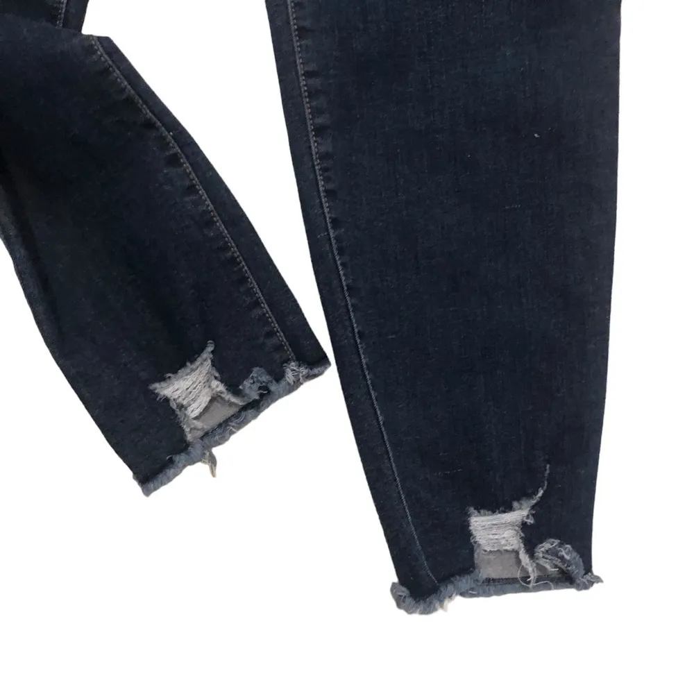 Rosa Curvy Ankle Jeans Sz. 16X26 Raw Hem Stretch Dark Denim Spring - Image 4