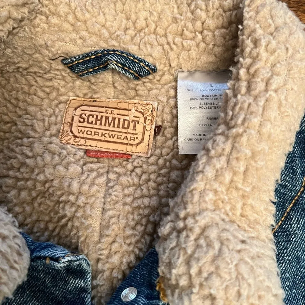 C.E. Schmidt Workwear Jacket womens large Blue Denim Insulated Coat - Image 2