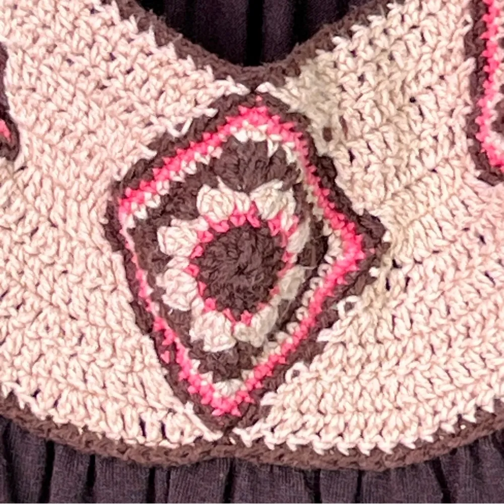 Copper Key Size Small Brown & Tan & Pink Tunic Top Crochet Neck Racerback - Image 6