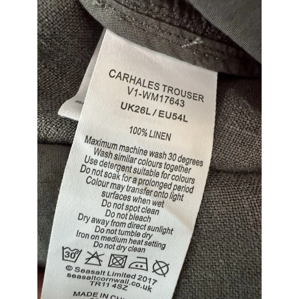 Seasalt Cornwall Carhales Trouser 100% Linen Size 26 Long Wide Leg Relaxed Fit Gray - Image 8