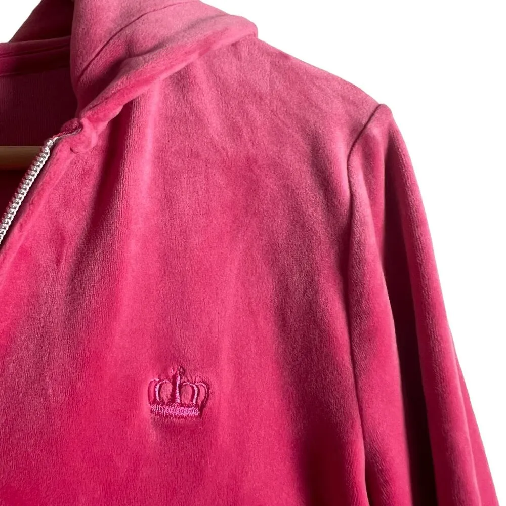 Juicy Couture Pink Velour Y2K Tracksuit Zip Up Hooded Jacket Size M - Image 2