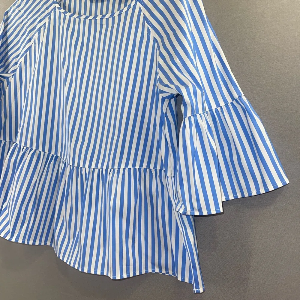 Lands end peplum top bell sleeves business casual 4 petite work going out preppy - Image 2