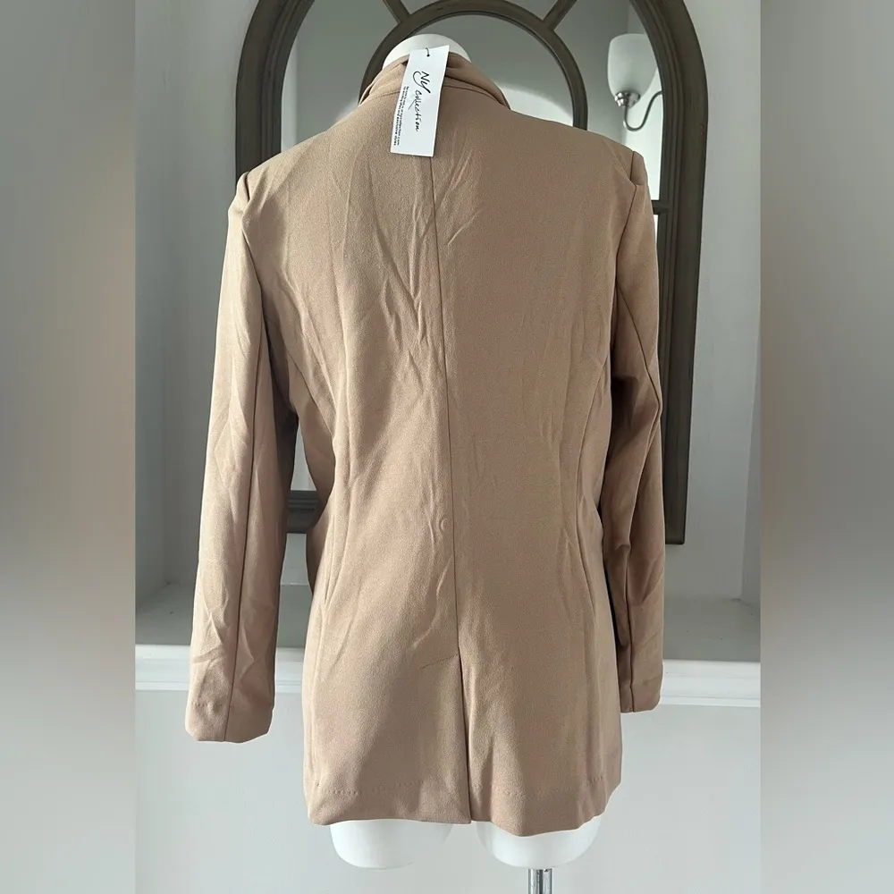 NY Collection Long Sleeve Double Breasted Crepe Jacket, Stucco Size M New w/Tag - Image 3