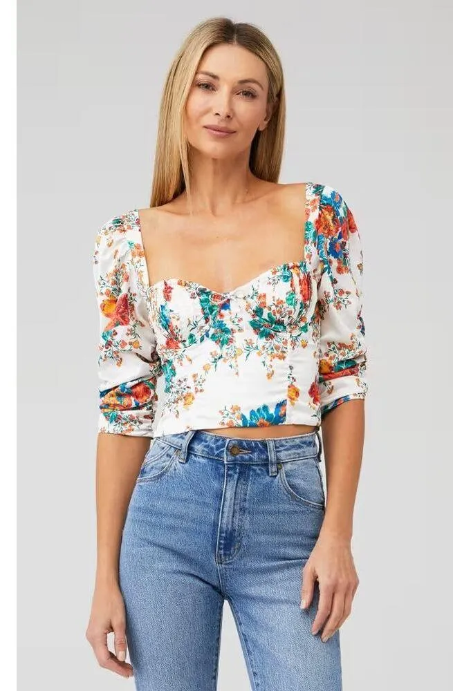 For Love & Lemons Brandy Floral Top Ivory Size Small - Image 2