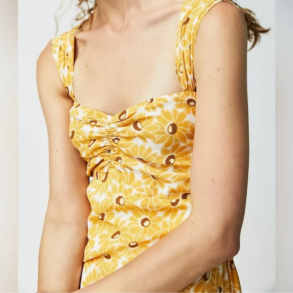 Free People Women’s Rosalee Midi Dress Yellow Combo Sunflowers Floral Print Sz M - Image 3