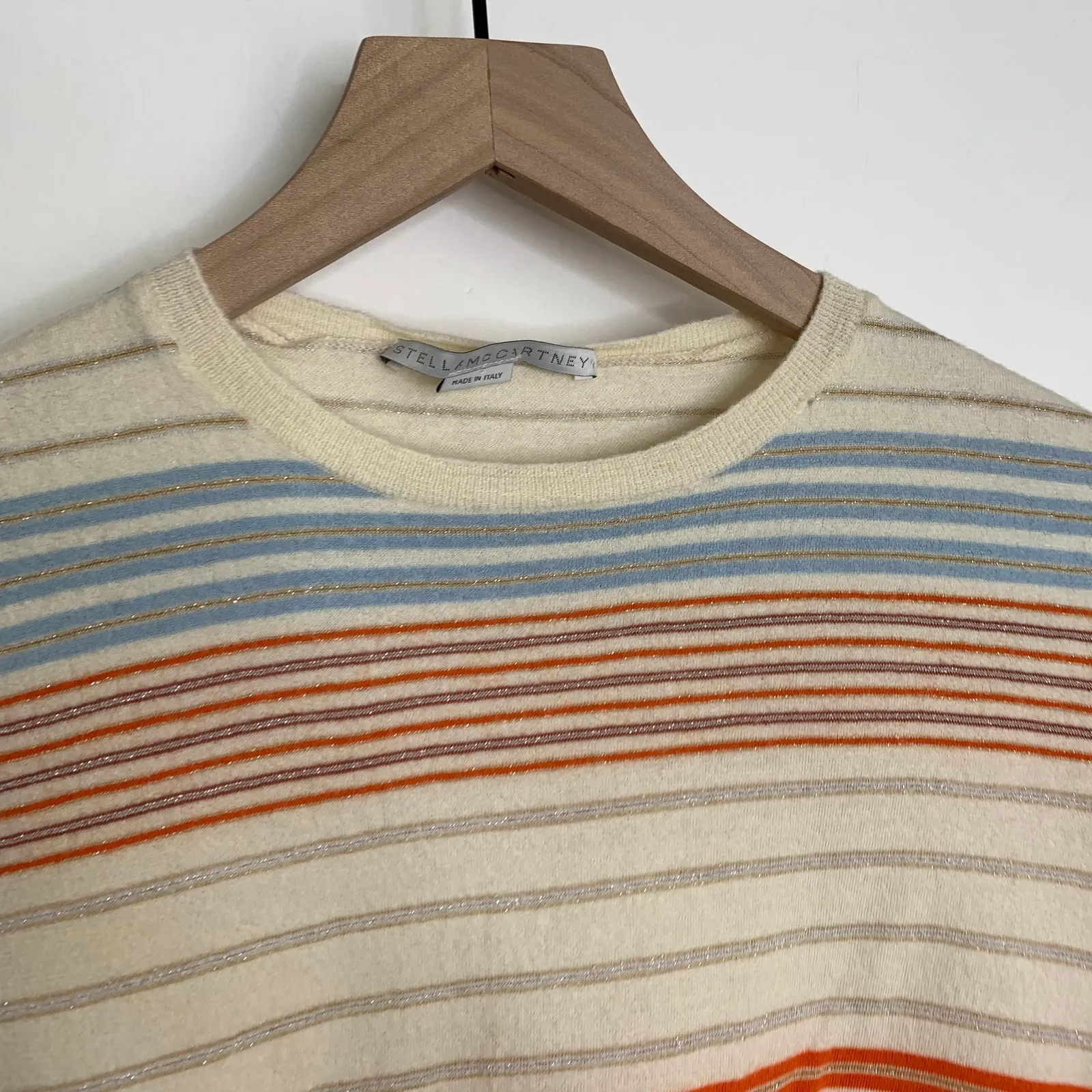 STELLA MCCARTNEY Virgin Wool Crew Neck Multi Color Striped Sweater Size 42 - Image 8