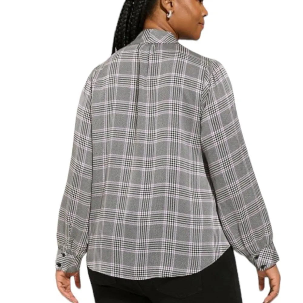 Torrid Studio Bubble Satin Bow Tie Blouse - Image 3