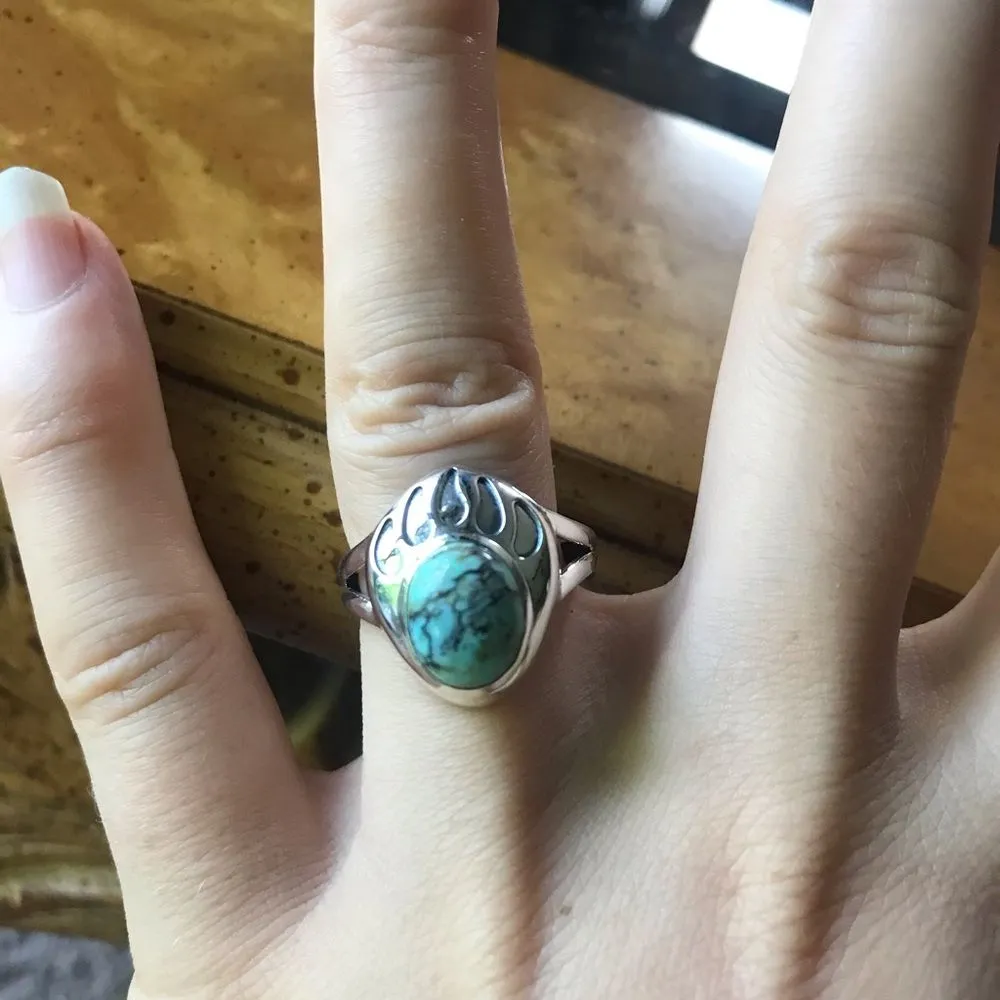 Natural Blue Moon Turquoise Sterling Silver Bear Paw Ring Size 7 - Image 6