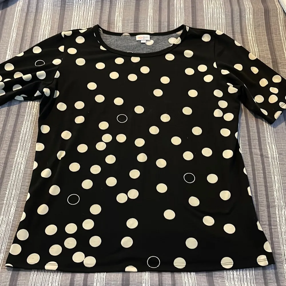 Women's Lularoe Black Tan Polka Dots Gigi Blouse Shirt Size 2XL EUC #6179 - Image 2