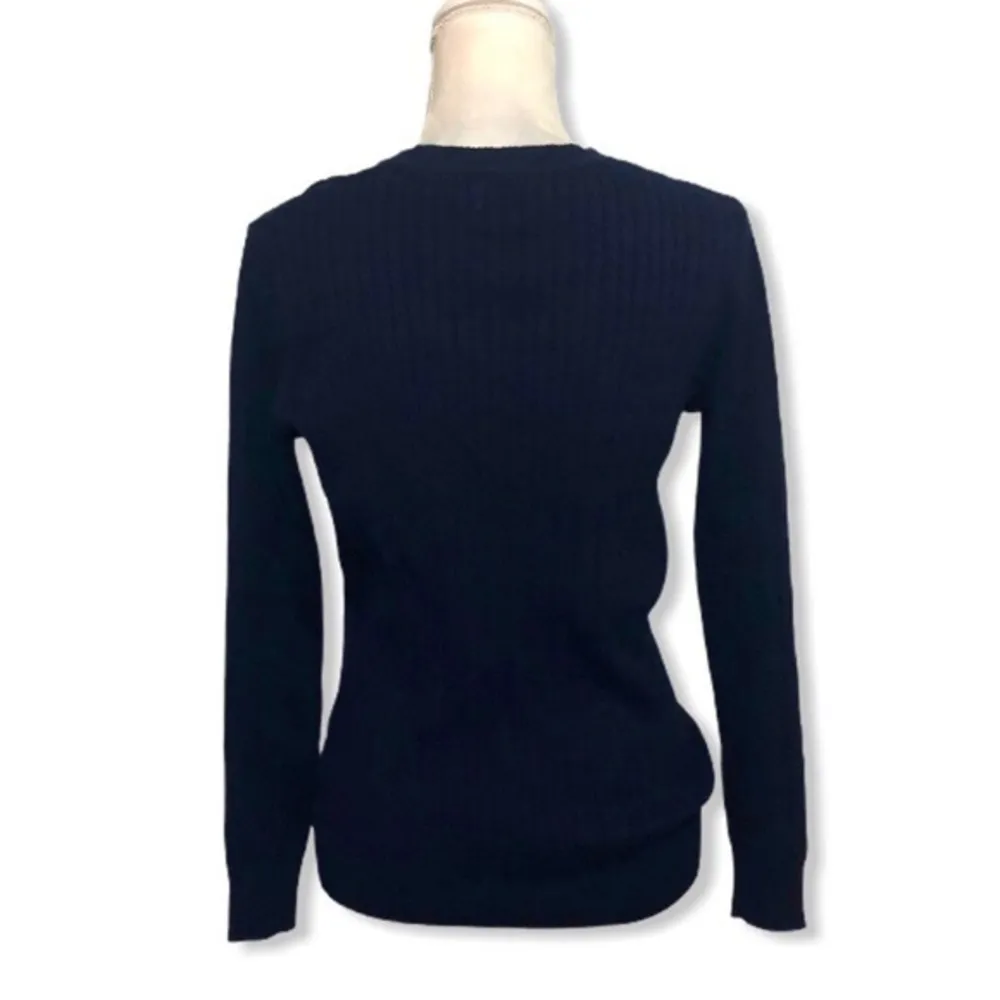 NWOT Navy Blue Cable Knit Crewneck Sweater Top New - Image 3