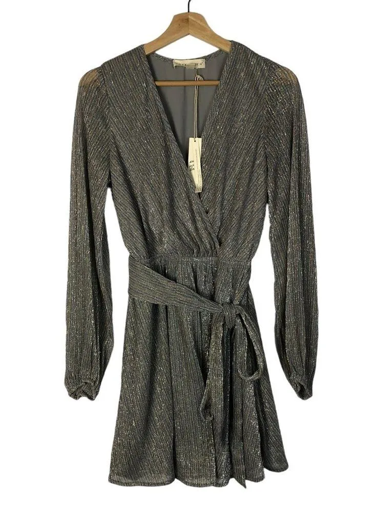 Lovestitch Shooting Star Metallic Wrap Long Sleeve Mini Dress S - Image 1