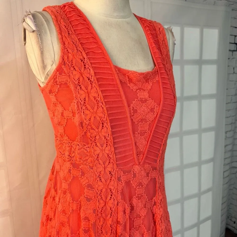 Sundance salmon Pink Lace sleeveless summer Dress Size 4 - Image 3